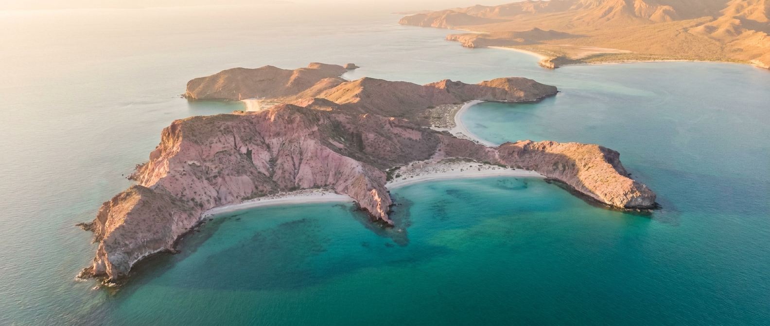 Pink rhyolite islands of the Gulf, aerial view